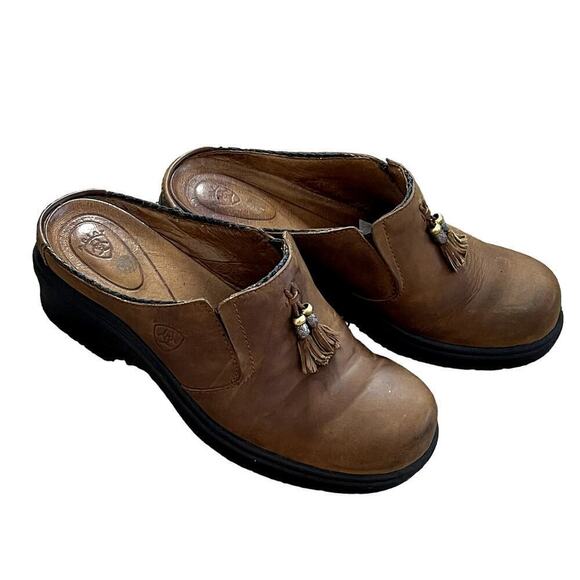 Ariat Mendocino Womens‎ Tassel Brown Leather  Clogs Size 8B - Picture 1 of 8